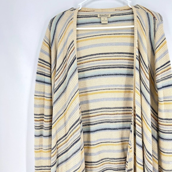 LUCKY BRAND Women's size M Boho Striped Fringe Open Draped Cardigan Sweater - Picture 2 of 6